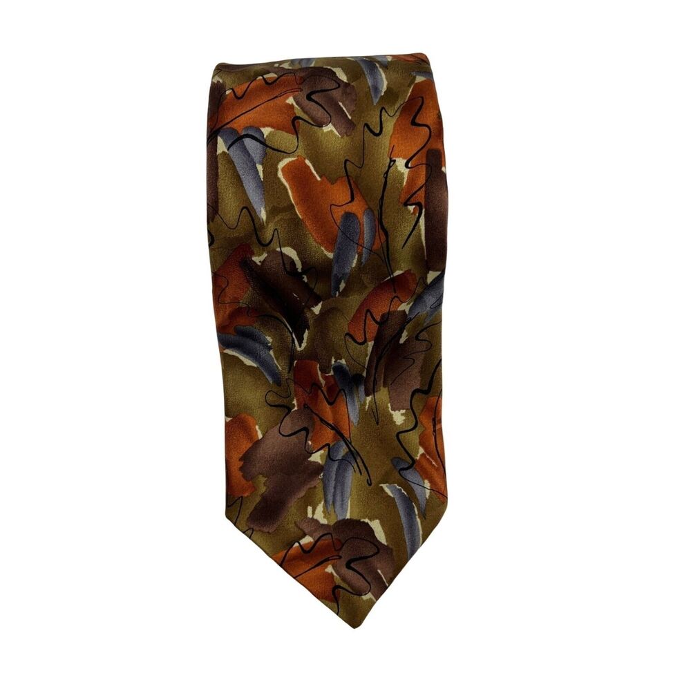 J GARCIA Mens Vintage Silk Tie California Mission 38 Abstract Brown Orange 2004